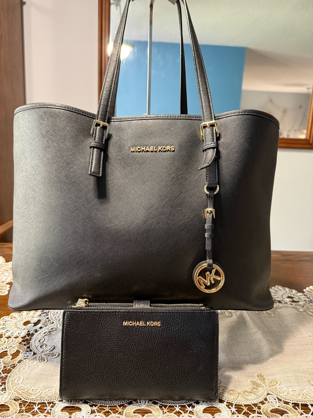 Michael Kors Black Saffiano Leather Tote with Wallet